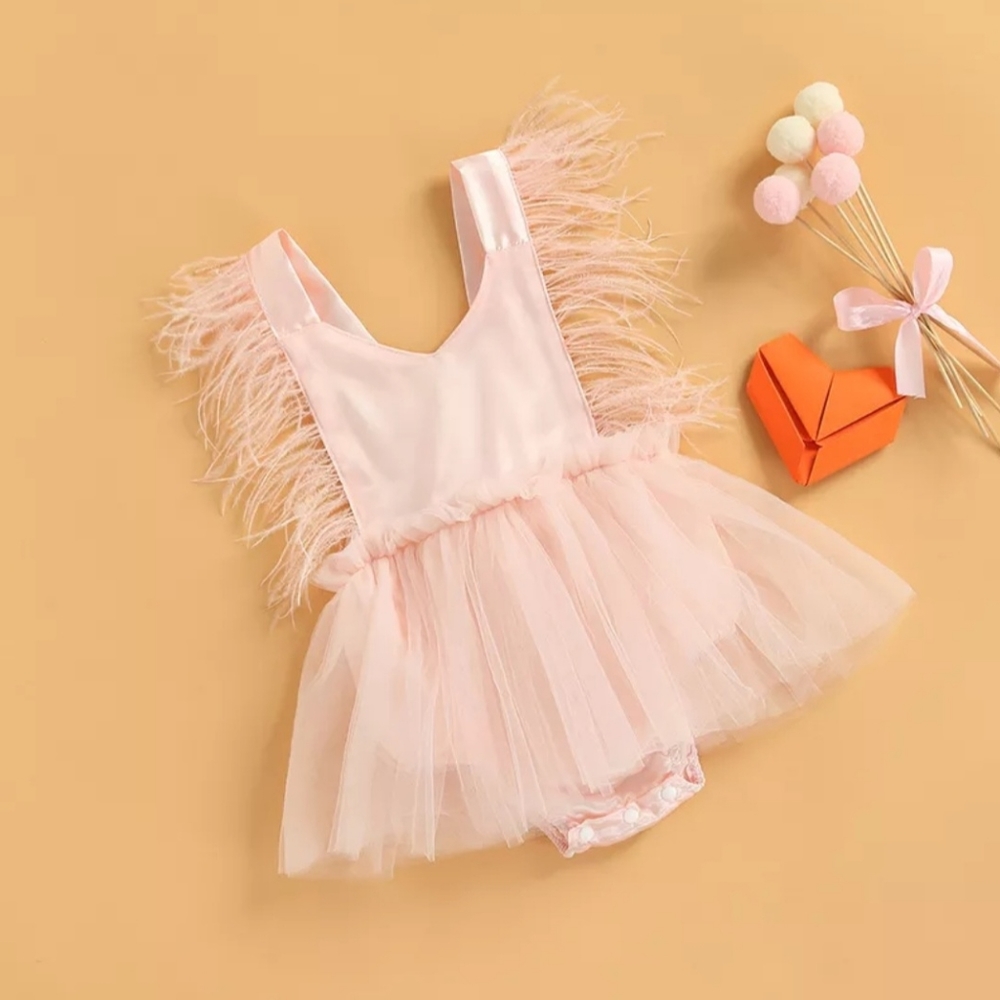 First Birthday / Cake Smash Ostrich Feathers Romper Dress